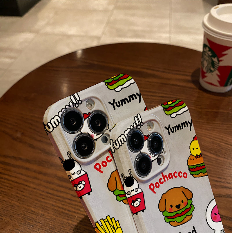 Pochacco Cartoon Phone Case, Designed for Various Iphone Models Including The Pro Max And Mini Versions, Is Perfect for Hamburger Lovers.