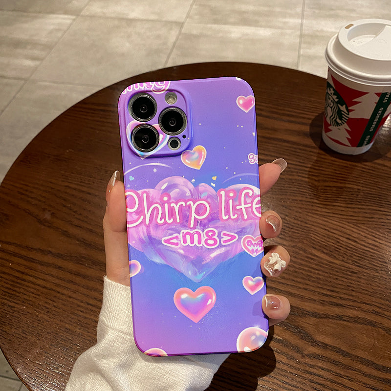 Phone Case with Wrist Strap Holder, Gradient Heart Design Protective Cover Compatible with iPhone - Purple & Pink Options Available