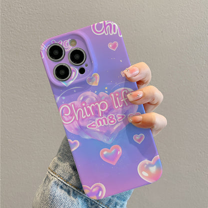 Phone Case with Wrist Strap Holder, Gradient Heart Design Protective Cover Compatible with iPhone - Purple & Pink Options Available