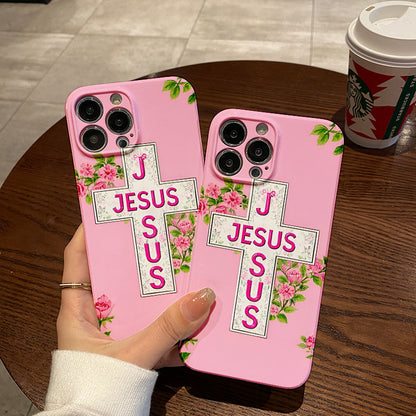 Piece Floral Cross Phone Case Featuring Jesus Text Design, Complete with a , Suitable for Iphone Models 16, 15, 14, 13, 12, And 11 Pro Max, Plus. A Perfect Birthday Present for Your Girlfriend, Boyfr