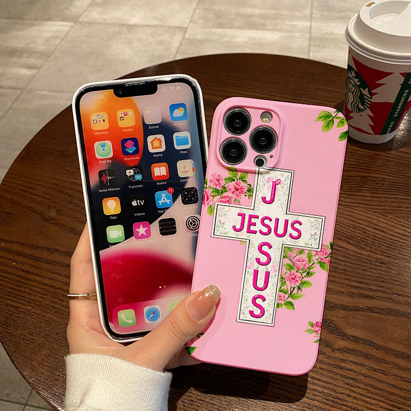 Piece Floral Cross Phone Case Featuring Jesus Text Design, Complete with a , Suitable for Iphone Models 16, 15, 14, 13, 12, And 11 Pro Max, Plus. A Perfect Birthday Present for Your Girlfriend, Boyfr