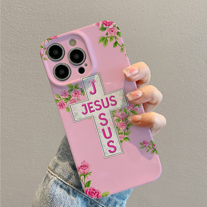 Piece Floral Cross Phone Case Featuring Jesus Text Design, Complete with a , Suitable for Iphone Models 16, 15, 14, 13, 12, And 11 Pro Max, Plus. A Perfect Birthday Present for Your Girlfriend, Boyfr