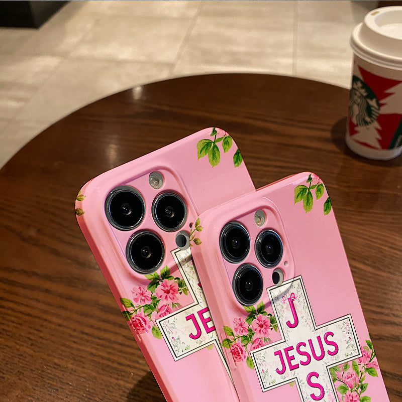 Piece Floral Cross Phone Case Featuring Jesus Text Design, Complete with a , Suitable for Iphone Models 16, 15, 14, 13, 12, And 11 Pro Max, Plus. A Perfect Birthday Present for Your Girlfriend, Boyfr