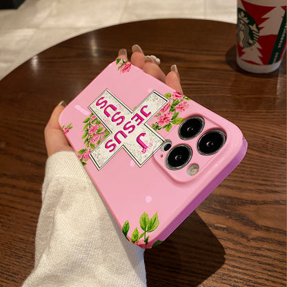 Piece Floral Cross Phone Case Featuring Jesus Text Design, Complete with a , Suitable for Iphone Models 16, 15, 14, 13, 12, And 11 Pro Max, Plus. A Perfect Birthday Present for Your Girlfriend, Boyfr