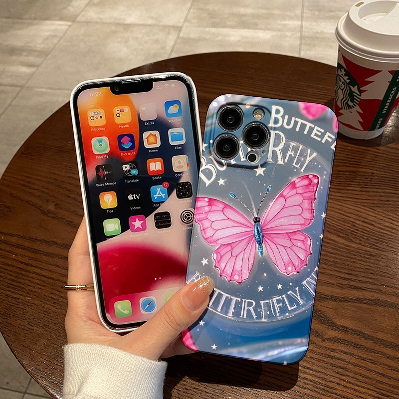 Pink Butterfly Mobile Phone Case for iPhone 16 15 14 13 12 11 Pro Max X XR XS 7 8 Plus Protective Cover