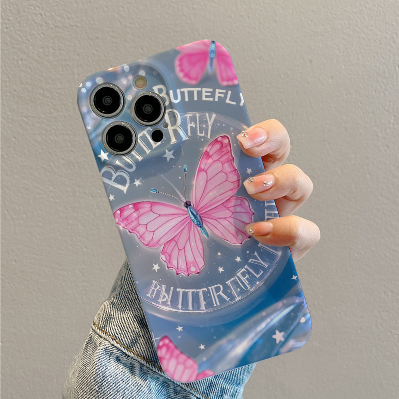 Pink Butterfly Mobile Phone Case for iPhone 16 15 14 13 12 11 Pro Max X XR XS 7 8 Plus Protective Cover