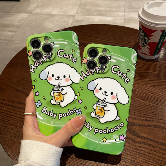 rio Green Circle New Graffiti Pochacco Phone Case Suitable for iPhone Case for iPhone 16_15_14_13_12_11_12MINI_13MINI Cartoon Anime Soft Case XS_XR_XS MAX_16 Pro_16 Plus_16 Pro Max Gentle Dog Cut