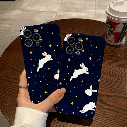 roup of cute rabbit print pattern design suitable for iPhone 16_15_14_13_12_11 Pro_ProMax_Plus series latest anti-fall anti-shock film PC durable mobile phone case