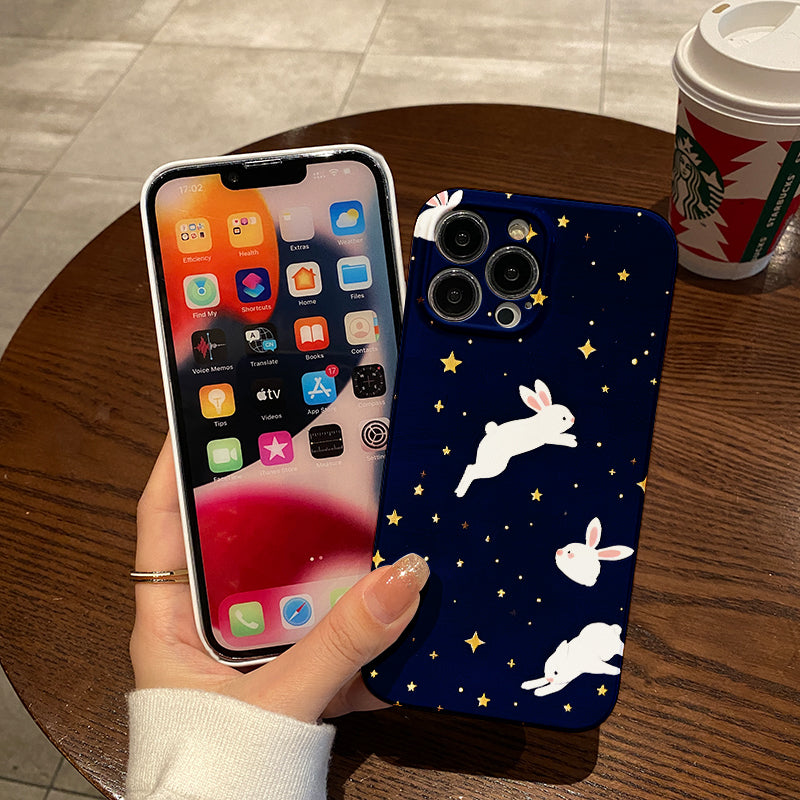 roup of cute rabbit print pattern design suitable for iPhone 16_15_14_13_12_11 Pro_ProMax_Plus series latest anti-fall anti-shock film PC durable mobile phone case