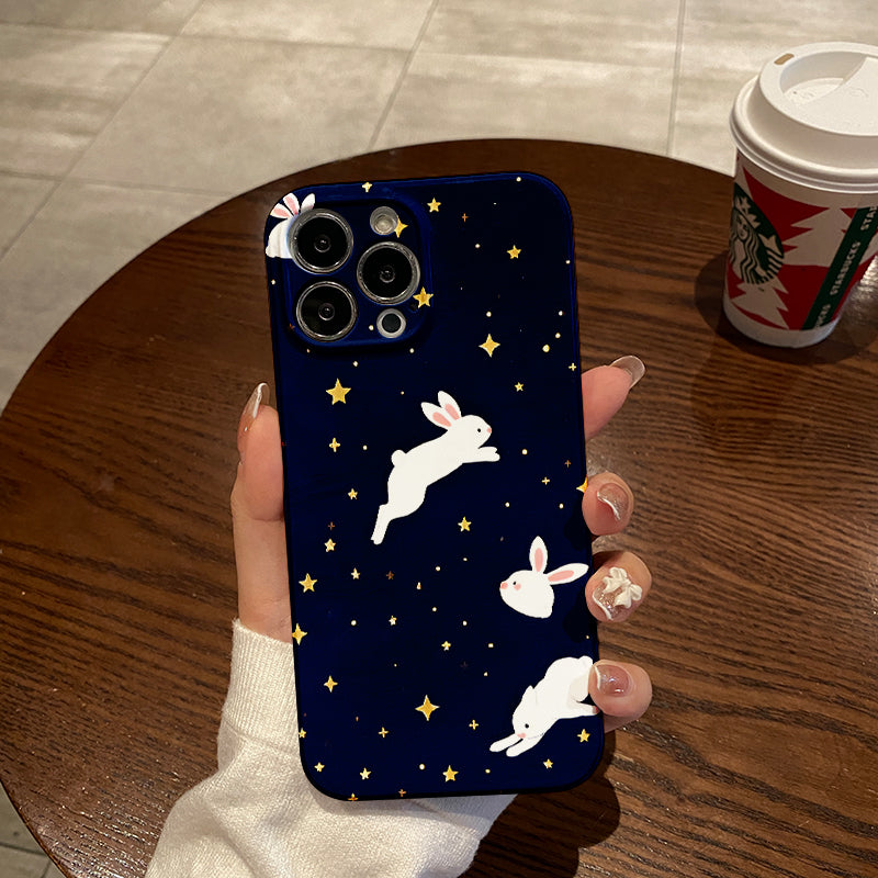 roup of cute rabbit print pattern design suitable for iPhone 16_15_14_13_12_11 Pro_ProMax_Plus series latest anti-fall anti-shock film PC durable mobile phone case