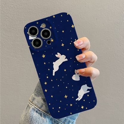 roup of cute rabbit print pattern design suitable for iPhone 16_15_14_13_12_11 Pro_ProMax_Plus series latest anti-fall anti-shock film PC durable mobile phone case