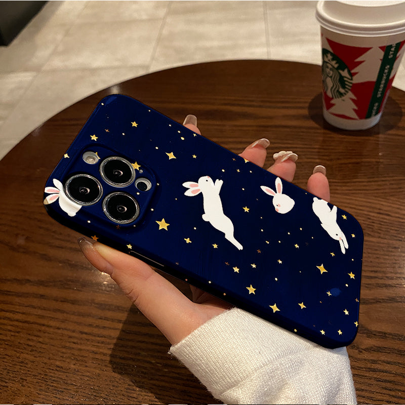 roup of cute rabbit print pattern design suitable for iPhone 16_15_14_13_12_11 Pro_ProMax_Plus series latest anti-fall anti-shock film PC durable mobile phone case