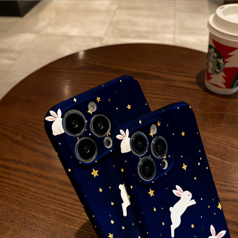 roup of cute rabbit print pattern design suitable for iPhone 16_15_14_13_12_11 Pro_ProMax_Plus series latest anti-fall anti-shock film PC durable mobile phone case