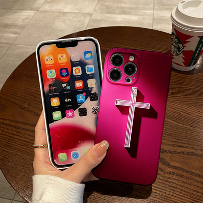 White Cross on Marble Background Durable, shock-absorbing, stylish phone case, for iPhone 16, 15, 14, 13, 12, 11, Plus, Pro, Max, perfect birthday gift for your friend!