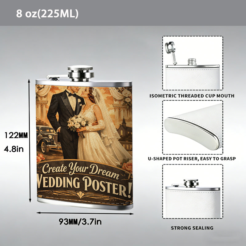 Bride and Groom Wedding Stainless Steel 8oz Portable Flask - Food-Grade 304 Stainless Steel
