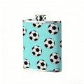 Many footballs on light blue background 8oz Flask, Stainless Steel Whiskey Bottle Gift  for Women, Home Kitchen Bar Tools, Gift Box, Holiday Gift, Christmas, Valentine's Day, Girlfriend, Mom, Present