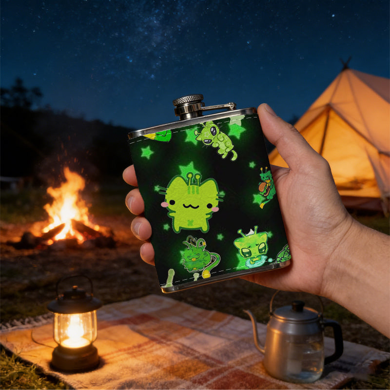 Cute green cartoon monster patterns 8oz Flask, Stainless Steel Whiskey Bottle Gift  for Women, Home Kitchen Bar Tools, Gift Box, Holiday Gift, Christmas, Valentine's Day, Girlfriend, Mom, Present