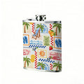 Beach vacation watercolor pattern 8oz Flask, Stainless Steel Whiskey Bottle Gift  for Women, Home Kitchen Bar Tools, Gift Box, Holiday Gift, Christmas, Valentine's Day, Girlfriend, Mom, Present