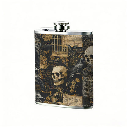 Vintage skulls collage pattern 8oz Flask, Stainless Steel Whiskey Bottle Gift  for Women, Home Kitchen Bar Tools, Gift Box, Holiday Gift, Christmas, Valentine's Day, Girlfriend, Mom, Present