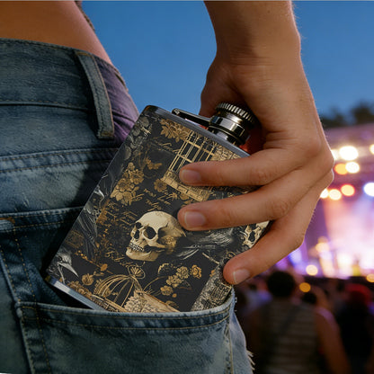 Vintage skulls collage pattern 8oz Flask, Stainless Steel Whiskey Bottle Gift  for Women, Home Kitchen Bar Tools, Gift Box, Holiday Gift, Christmas, Valentine's Day, Girlfriend, Mom, Present