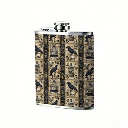 Striped pattern with bird silhouettes 8oz Flask, Stainless Steel Whiskey Bottle Gift  for Women, Home Kitchen Bar Tools, Gift Box, Holiday Gift, Christmas, Valentine's Day, Girlfriend, Mom, Present