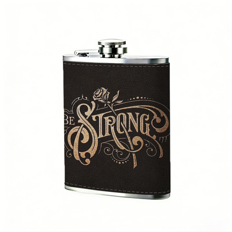 Ornate vintage "THE STRONG" lettering with rose 8oz Flask, Stainless Steel Whiskey Bottle Gift  for Women, Home Kitchen Bar Tools, Gift Box, Holiday Gift, Christmas, Valentine's Day, Girlfriend, Mom, Present
