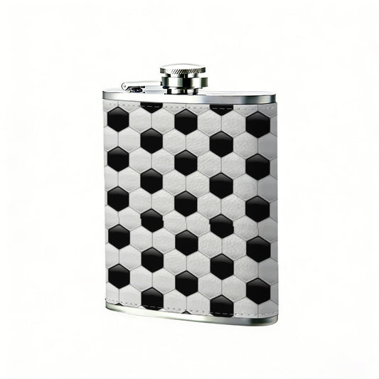 Grid of black hexagonal dots on white background 8oz Flask, Stainless Steel Whiskey Bottle Gift  for Women, Home Kitchen Bar Tools, Gift Box, Holiday Gift, Christmas, Valentine's Day, Girlfriend, Mom, Present