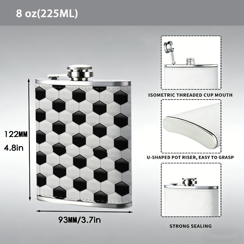 Grid of black hexagonal dots on white background 8oz Flask, Stainless Steel Whiskey Bottle Gift  for Women, Home Kitchen Bar Tools, Gift Box, Holiday Gift, Christmas, Valentine's Day, Girlfriend, Mom, Present