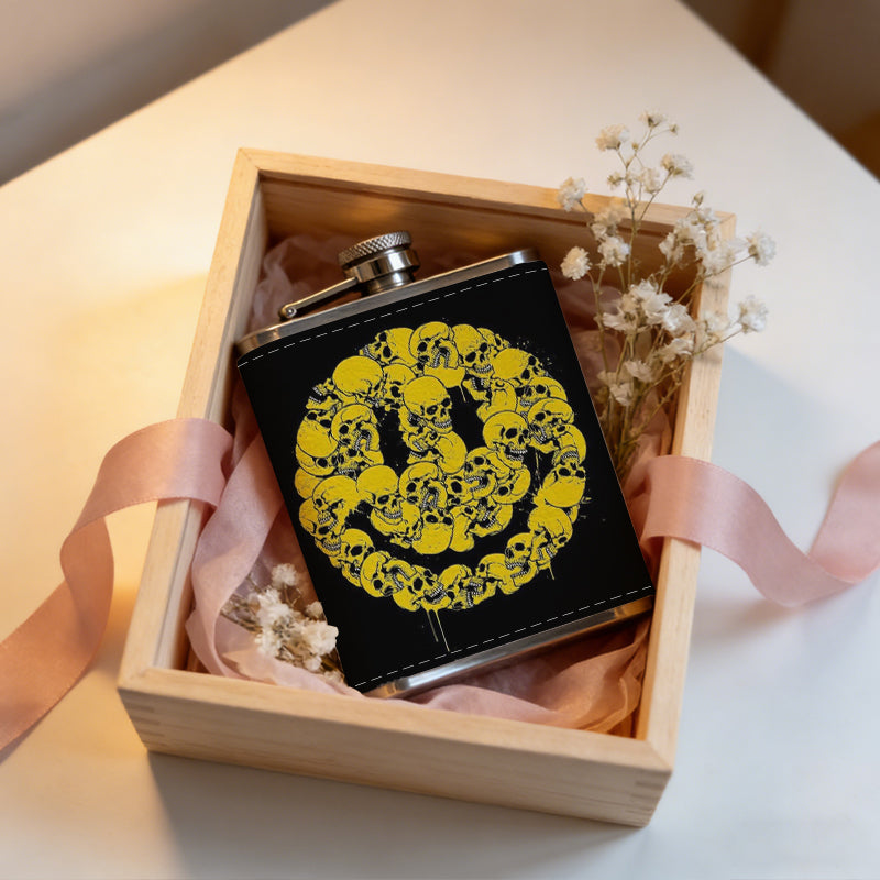 Yellow skull smiley face 8oz Flask, Stainless Steel Whiskey Bottle Gift  for Women, Home Kitchen Bar Tools, Gift Box, Holiday Gift, Christmas, Valentine's Day, Girlfriend, Mom, Present