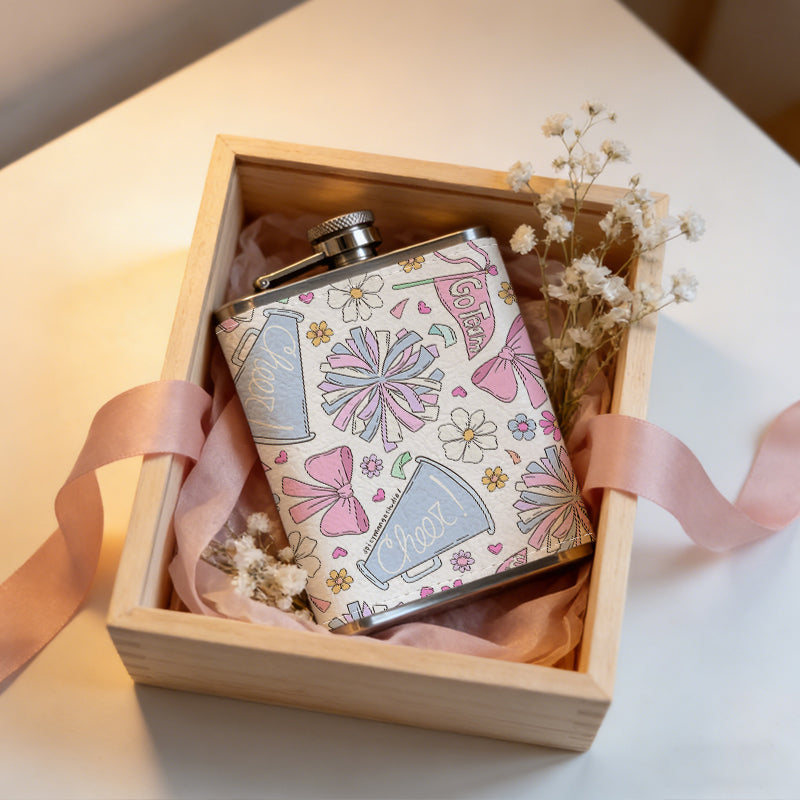 Bows, gift boxes and floral prints 8oz Flask, Stainless Steel Whiskey Bottle Gift  for Women, Home Kitchen Bar Tools, Gift Box, Holiday Gift, Christmas, Valentine's Day, Girlfriend, Mom, Present
