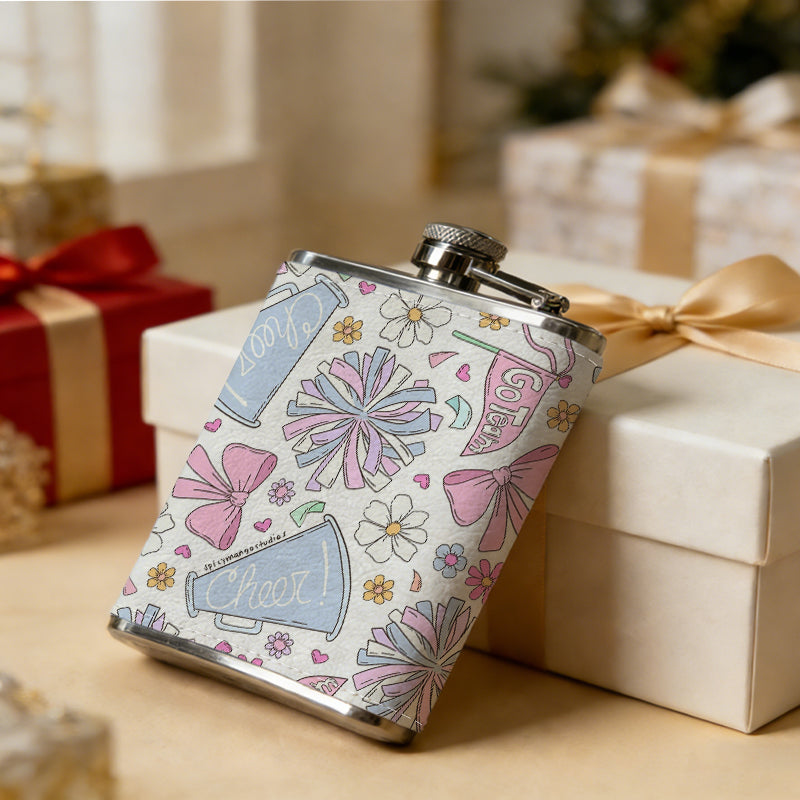Bows, gift boxes and floral prints 8oz Flask, Stainless Steel Whiskey Bottle Gift  for Women, Home Kitchen Bar Tools, Gift Box, Holiday Gift, Christmas, Valentine's Day, Girlfriend, Mom, Present