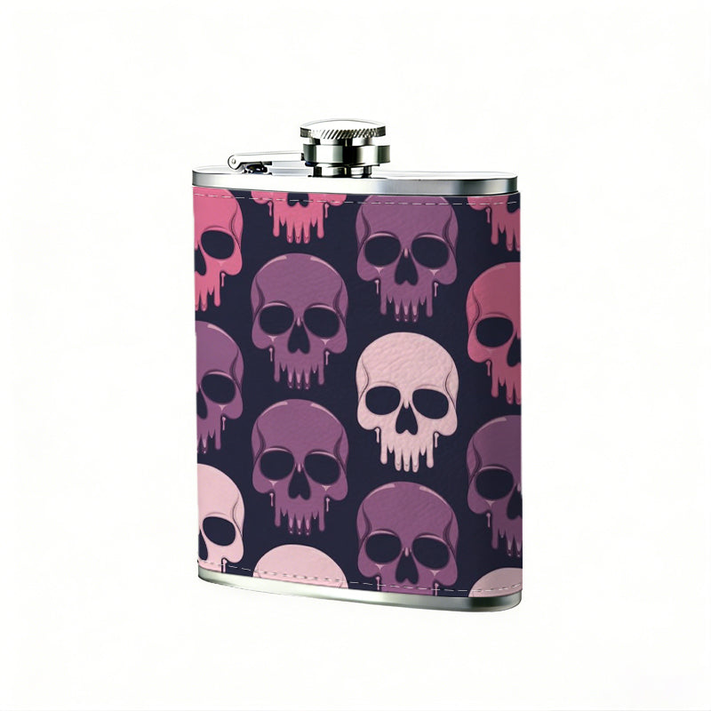 Colorful repeating skull pattern 8oz Flask, Stainless Steel Whiskey Bottle Gift  for Women, Home Kitchen Bar Tools, Gift Box, Holiday Gift, Christmas, Valentine's Day, Girlfriend, Mom, Present
