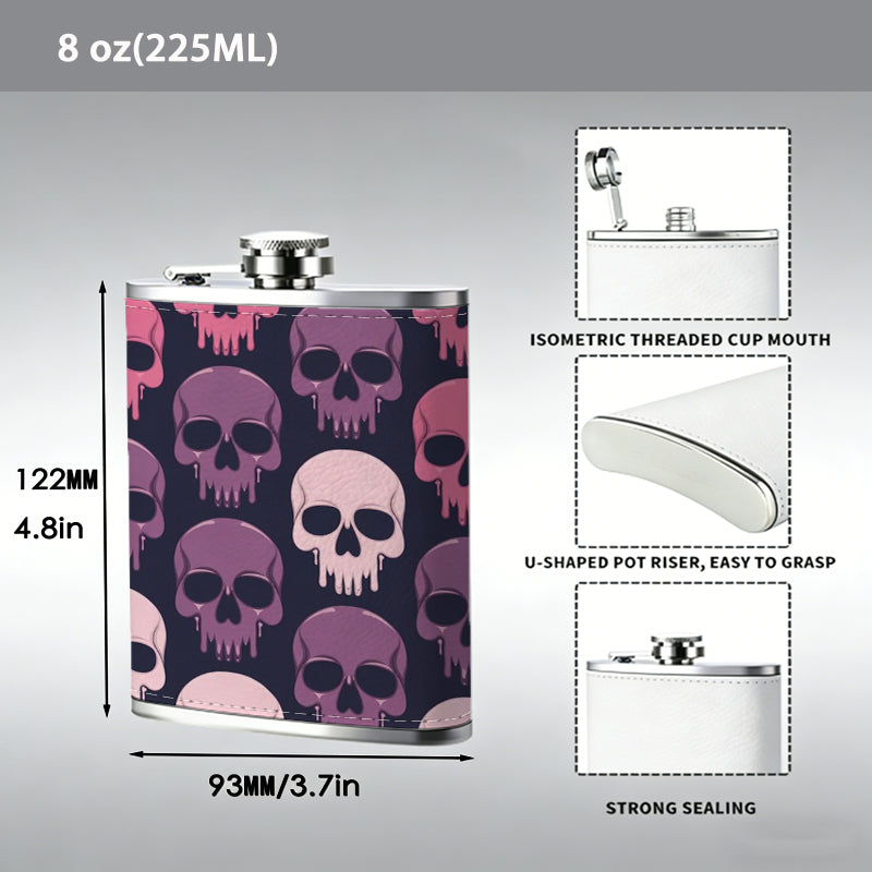 Colorful repeating skull pattern 8oz Flask, Stainless Steel Whiskey Bottle Gift  for Women, Home Kitchen Bar Tools, Gift Box, Holiday Gift, Christmas, Valentine's Day, Girlfriend, Mom, Present