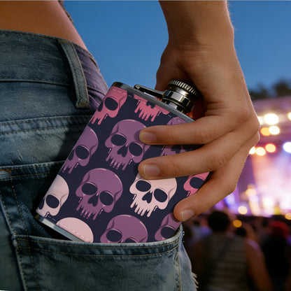Colorful repeating skull pattern 8oz Flask, Stainless Steel Whiskey Bottle Gift  for Women, Home Kitchen Bar Tools, Gift Box, Holiday Gift, Christmas, Valentine's Day, Girlfriend, Mom, Present