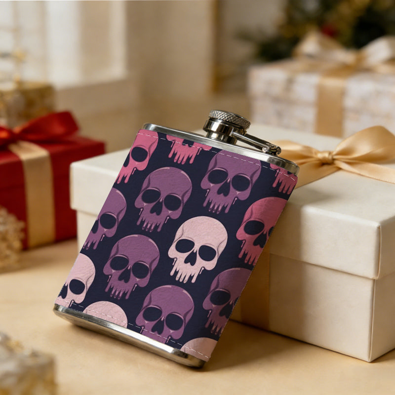 Colorful repeating skull pattern 8oz Flask, Stainless Steel Whiskey Bottle Gift  for Women, Home Kitchen Bar Tools, Gift Box, Holiday Gift, Christmas, Valentine's Day, Girlfriend, Mom, Present