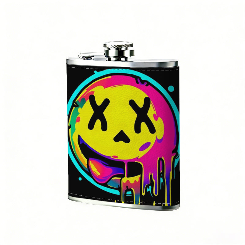 Dripping neon smiley face 8oz Flask, Stainless Steel Whiskey Bottle Gift  for Women, Home Kitchen Bar Tools, Gift Box, Holiday Gift, Christmas, Valentine's Day, Girlfriend, Mom, Present