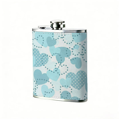 Light blue heart pattern background 8oz Flask, Stainless Steel Whiskey Bottle Gift  for Women, Home Kitchen Bar Tools, Gift Box, Holiday Gift, Christmas, Valentine's Day, Girlfriend, Mom, Present