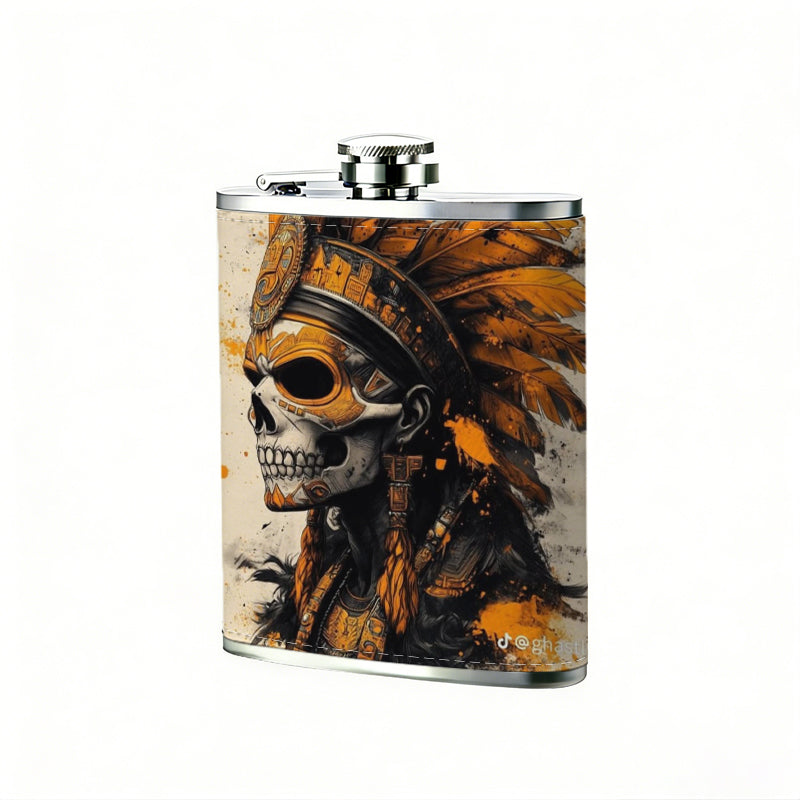 Tribal style hand-drawn face art 8oz Flask, Stainless Steel Whiskey Bottle Gift  for Women, Home Kitchen Bar Tools, Gift Box, Holiday Gift, Christmas, Valentine's Day, Girlfriend, Mom, Present