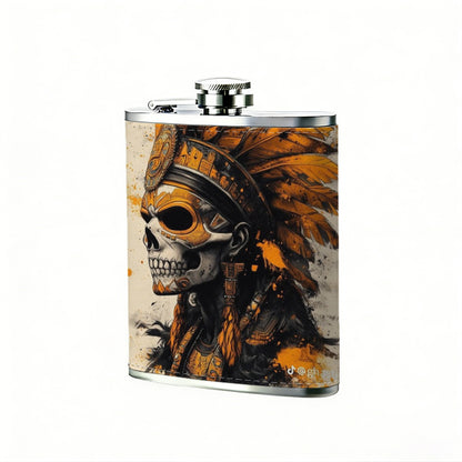 Tribal style hand-drawn face art 8oz Flask, Stainless Steel Whiskey Bottle Gift  for Women, Home Kitchen Bar Tools, Gift Box, Holiday Gift, Christmas, Valentine's Day, Girlfriend, Mom, Present