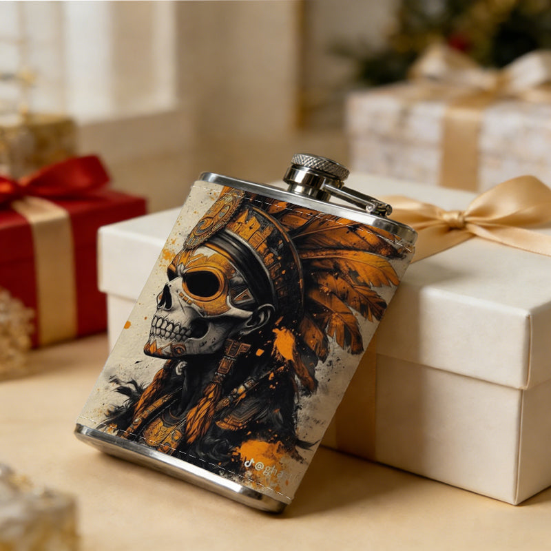 Tribal style hand-drawn face art 8oz Flask, Stainless Steel Whiskey Bottle Gift  for Women, Home Kitchen Bar Tools, Gift Box, Holiday Gift, Christmas, Valentine's Day, Girlfriend, Mom, Present