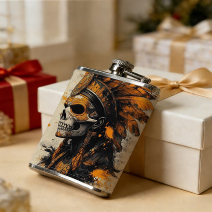Tribal style hand-drawn face art 8oz Flask, Stainless Steel Whiskey Bottle Gift  for Women, Home Kitchen Bar Tools, Gift Box, Holiday Gift, Christmas, Valentine's Day, Girlfriend, Mom, Present