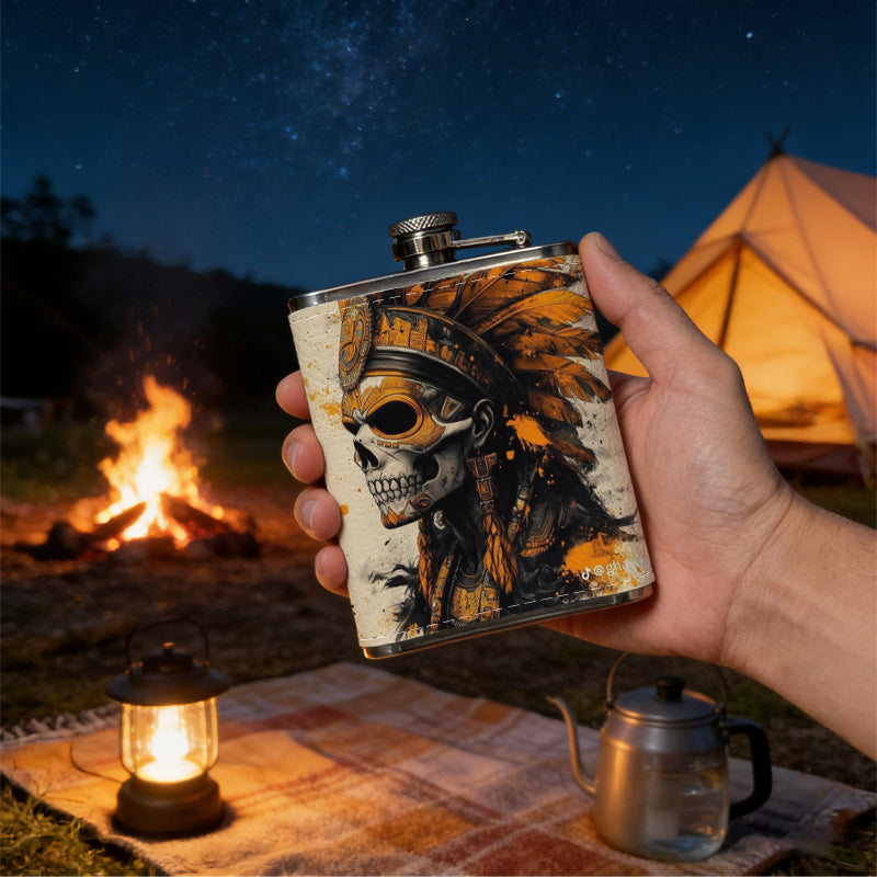 Tribal style hand-drawn face art 8oz Flask, Stainless Steel Whiskey Bottle Gift  for Women, Home Kitchen Bar Tools, Gift Box, Holiday Gift, Christmas, Valentine's Day, Girlfriend, Mom, Present
