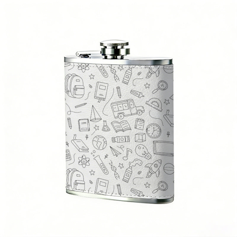 Scattered gray letters and shapes 8oz Flask, Stainless Steel Whiskey Bottle Gift  for Women, Home Kitchen Bar Tools, Gift Box, Holiday Gift, Christmas, Valentine's Day, Girlfriend, Mom, Present