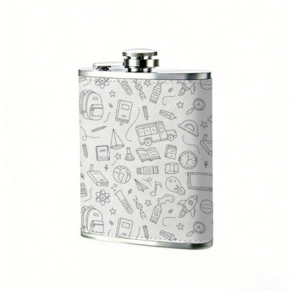 Scattered gray letters and shapes 8oz Flask, Stainless Steel Whiskey Bottle Gift  for Women, Home Kitchen Bar Tools, Gift Box, Holiday Gift, Christmas, Valentine's Day, Girlfriend, Mom, Present