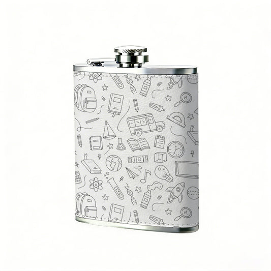 Scattered gray letters and shapes 8oz Flask, Stainless Steel Whiskey Bottle Gift  for Women, Home Kitchen Bar Tools, Gift Box, Holiday Gift, Christmas, Valentine's Day, Girlfriend, Mom, Present