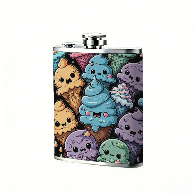 Colorful cute cartoon ice cream cones 8oz Flask, Stainless Steel Whiskey Bottle Gift  for Women, Home Kitchen Bar Tools, Gift Box, Holiday Gift, Christmas, Valentine's Day, Girlfriend, Mom, Present