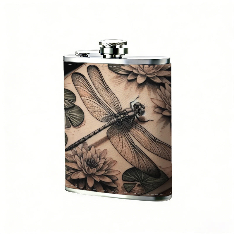 Dragonfly and dried floral decor 8oz Flask, Stainless Steel Whiskey Bottle Gift  for Women, Home Kitchen Bar Tools, Gift Box, Holiday Gift, Christmas, Valentine's Day, Girlfriend, Mom, Present