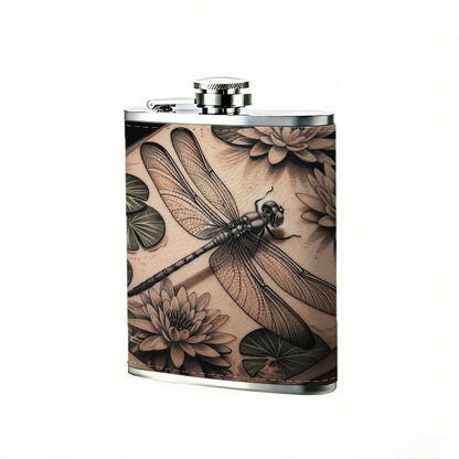 Dragonfly and dried floral decor 8oz Flask, Stainless Steel Whiskey Bottle Gift  for Women, Home Kitchen Bar Tools, Gift Box, Holiday Gift, Christmas, Valentine's Day, Girlfriend, Mom, Present