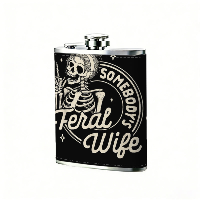 Cartoon skeleton text logo 8oz Flask, Stainless Steel Whiskey Bottle Gift  for Women, Home Kitchen Bar Tools, Gift Box, Holiday Gift, Christmas, Valentine's Day, Girlfriend, Mom, Present