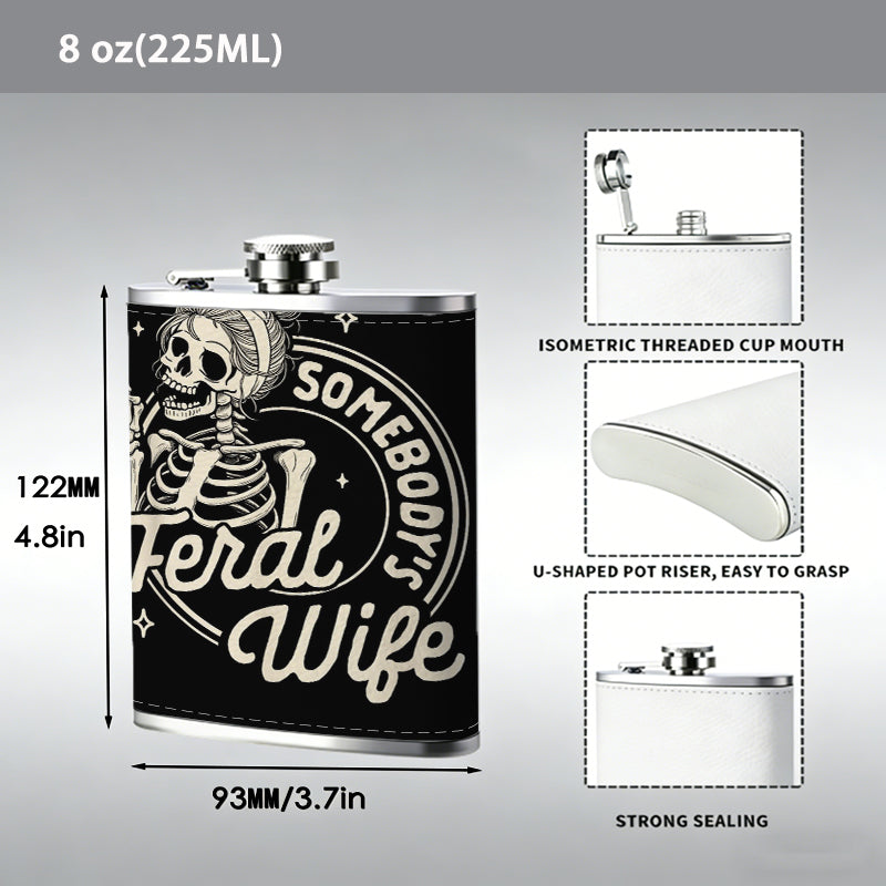 Cartoon skeleton text logo 8oz Flask, Stainless Steel Whiskey Bottle Gift  for Women, Home Kitchen Bar Tools, Gift Box, Holiday Gift, Christmas, Valentine's Day, Girlfriend, Mom, Present